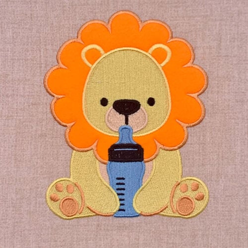 Lion with bottle applique embroidery design