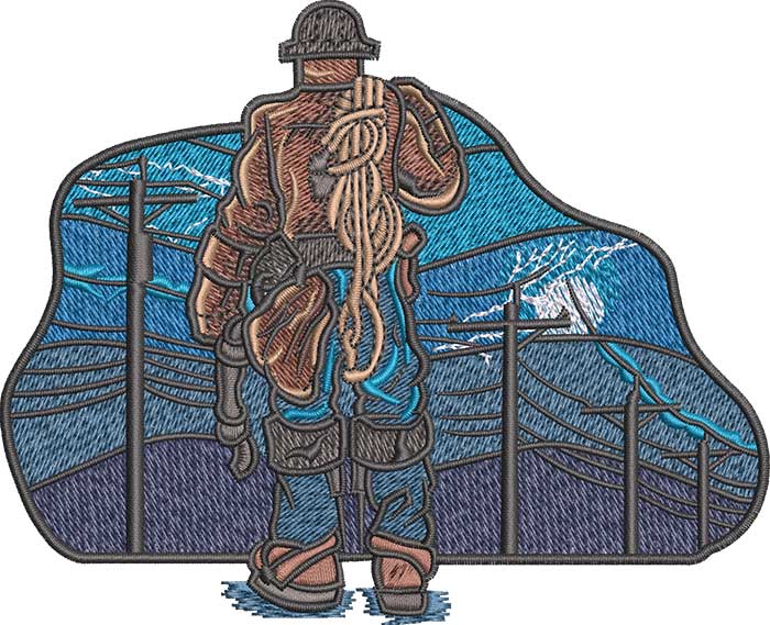 K-8218NightLineman_L | Embroidery Legacy Night Lineman Embroidery Design