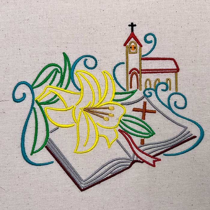 Lilies-and-a-Special-Sunday06 | Embroidery Legacy Lilies with bible and cross embroidery design