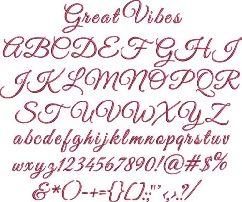 Great Vibes BX embroidery font