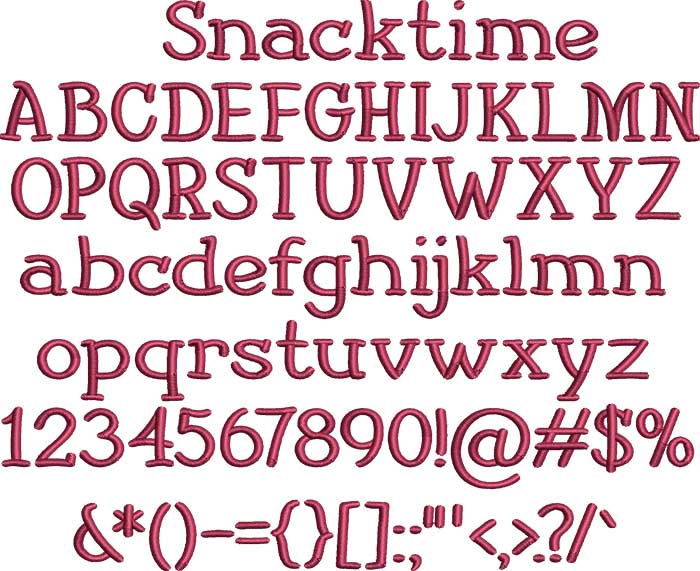 Snacktime | Embroidery Legacy Snacktime BX embroidery font