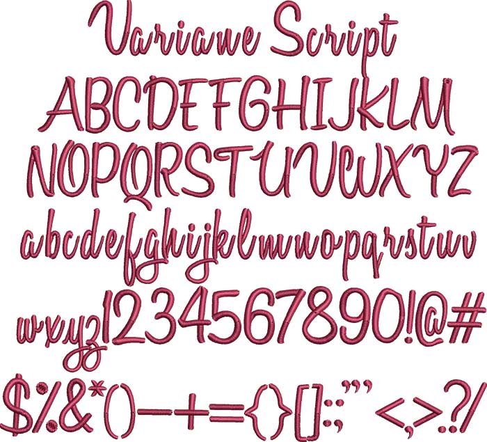 VarianeScript | Embroidery Legacy Variane Script BX embroidery font