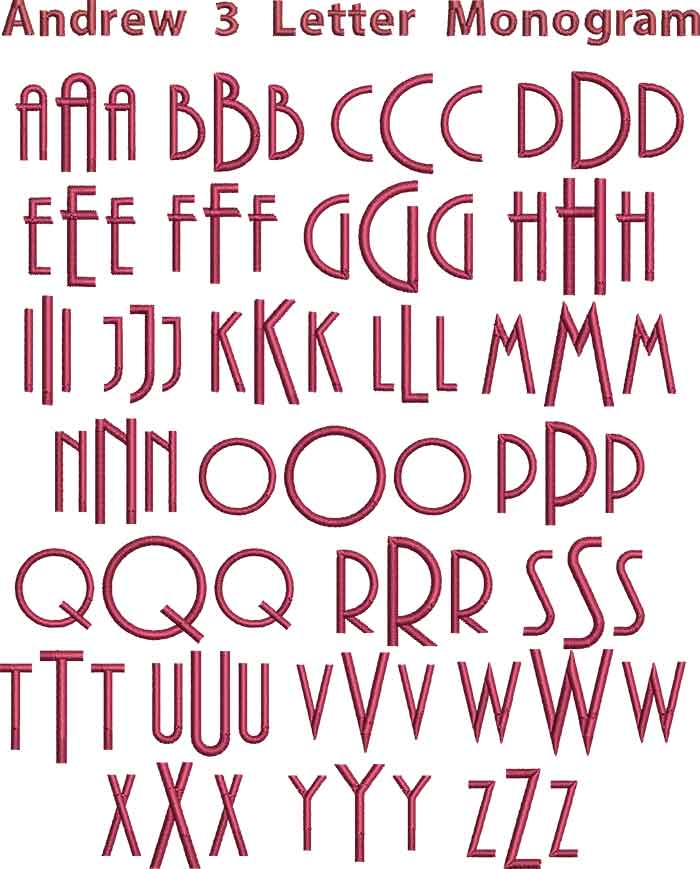 Andrew3Lettermonogram | Embroidery Legacy Andrew 3-ltr MGM BX embroidery font