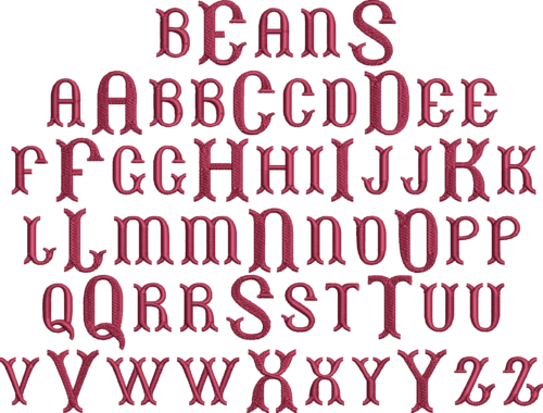 Beans 3-Ltr MGM BX embroidery font