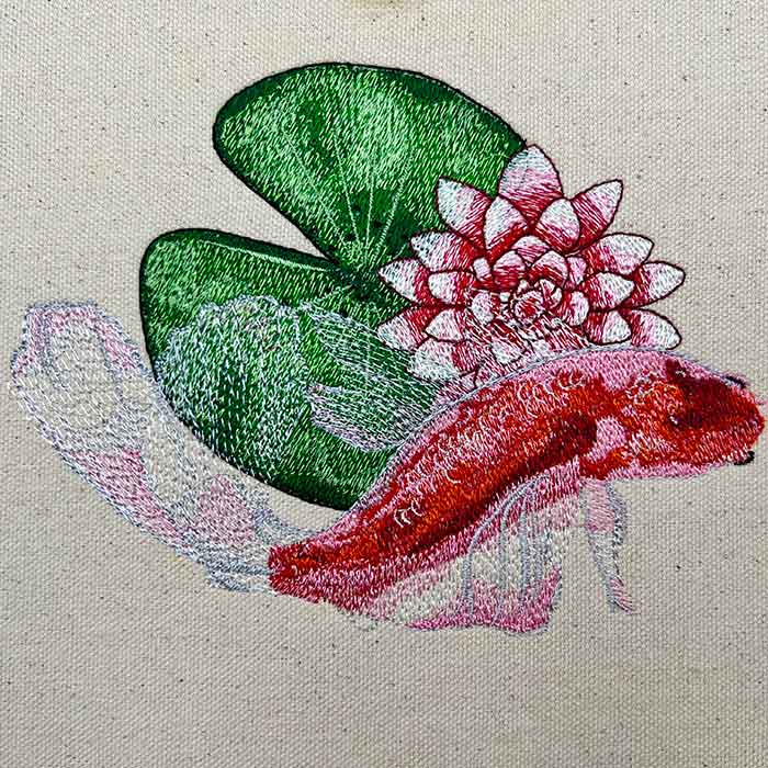 Okinawa8_7 | Embroidery Legacy Okinawa Koi On Lily Pad Embroidery Design