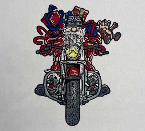biker santa embroidery design