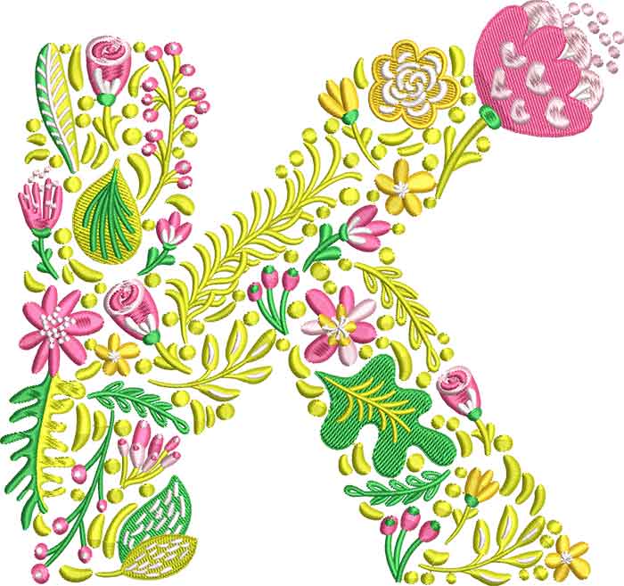K | Embroidery Legacy Summer Flowers Font K embroidery design