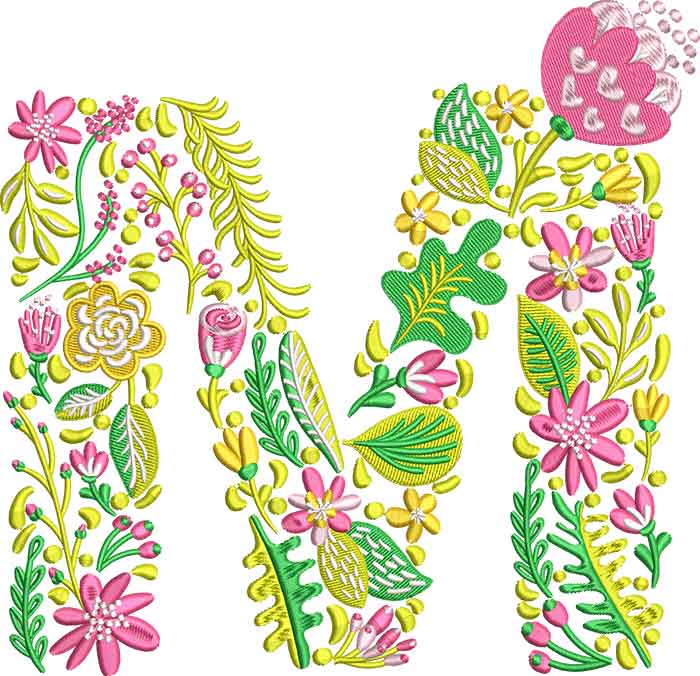 M | Embroidery Legacy Summer Flowers Font M embroidery design