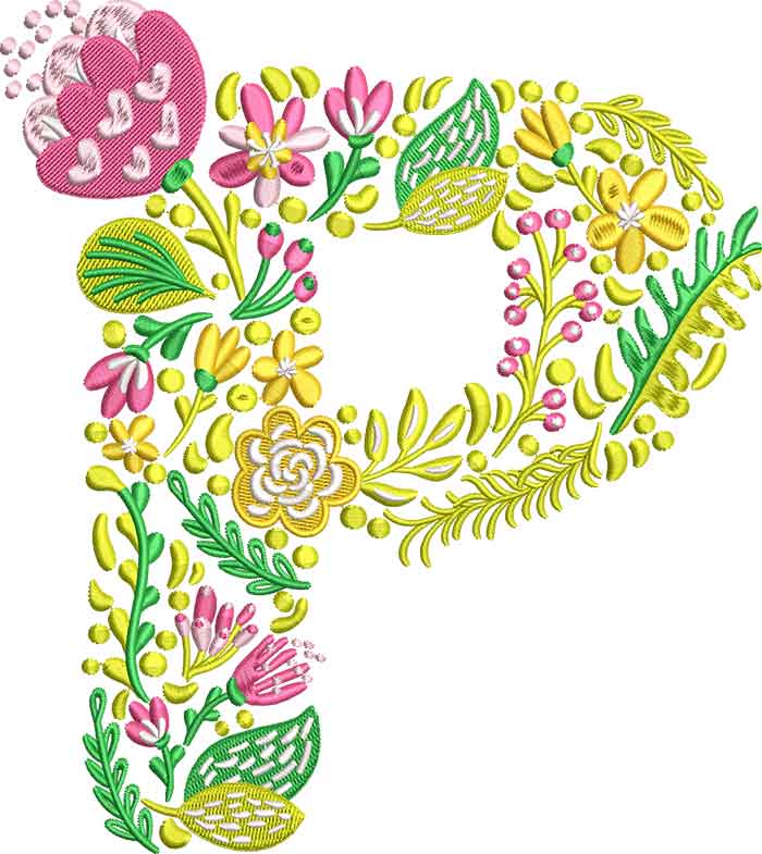 P | Embroidery Legacy Summer Flowers Font P embroidery design