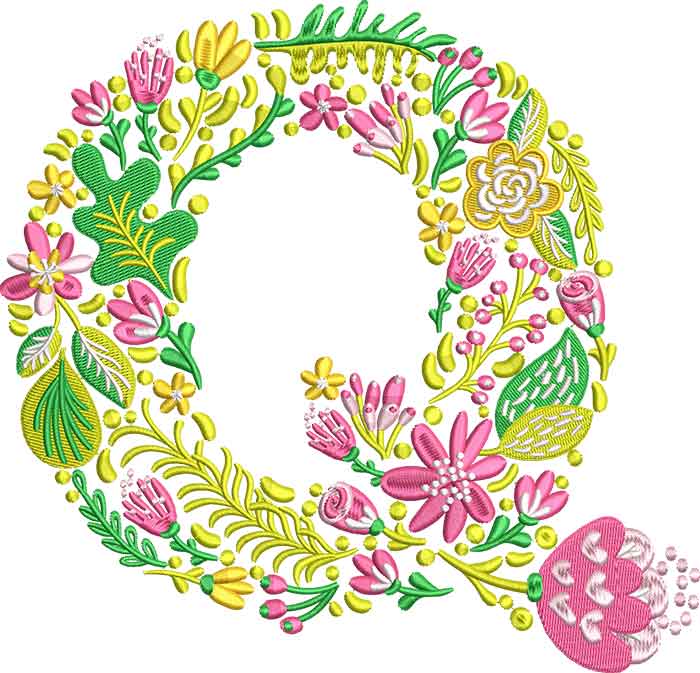 Q | Embroidery Legacy Summer Flowers Font Q embroidery design