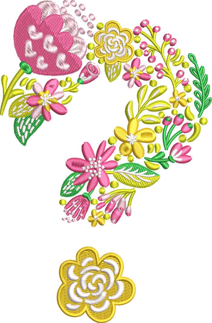 Question_Mark | Embroidery Legacy Summer Flower Font Question Mark Embroidery Design