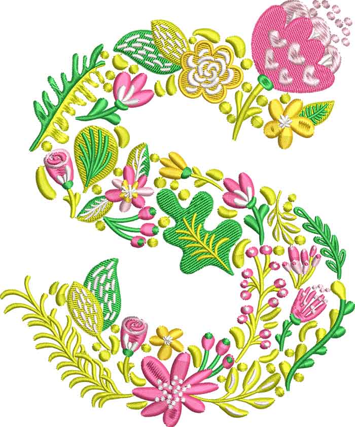 S | Embroidery Legacy Summer Flowers Font S embroidery design