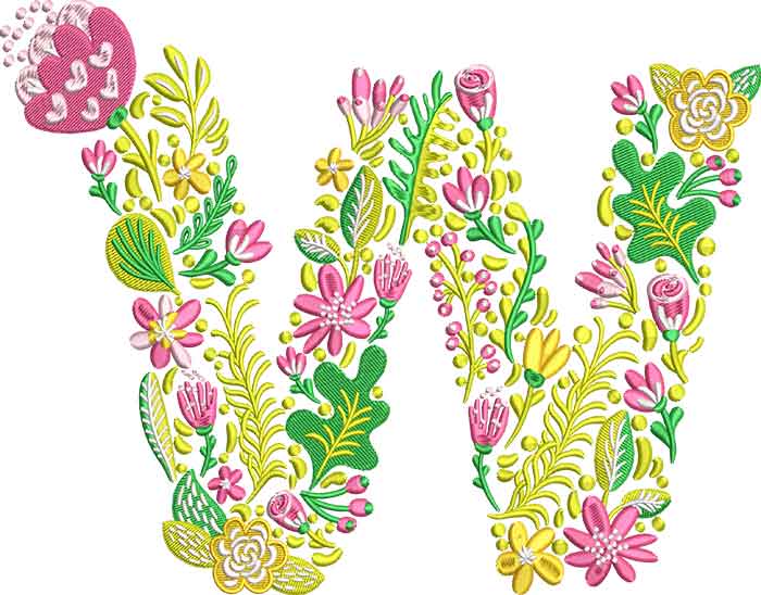 W | Embroidery Legacy Summer Flowers Font W embroidery design