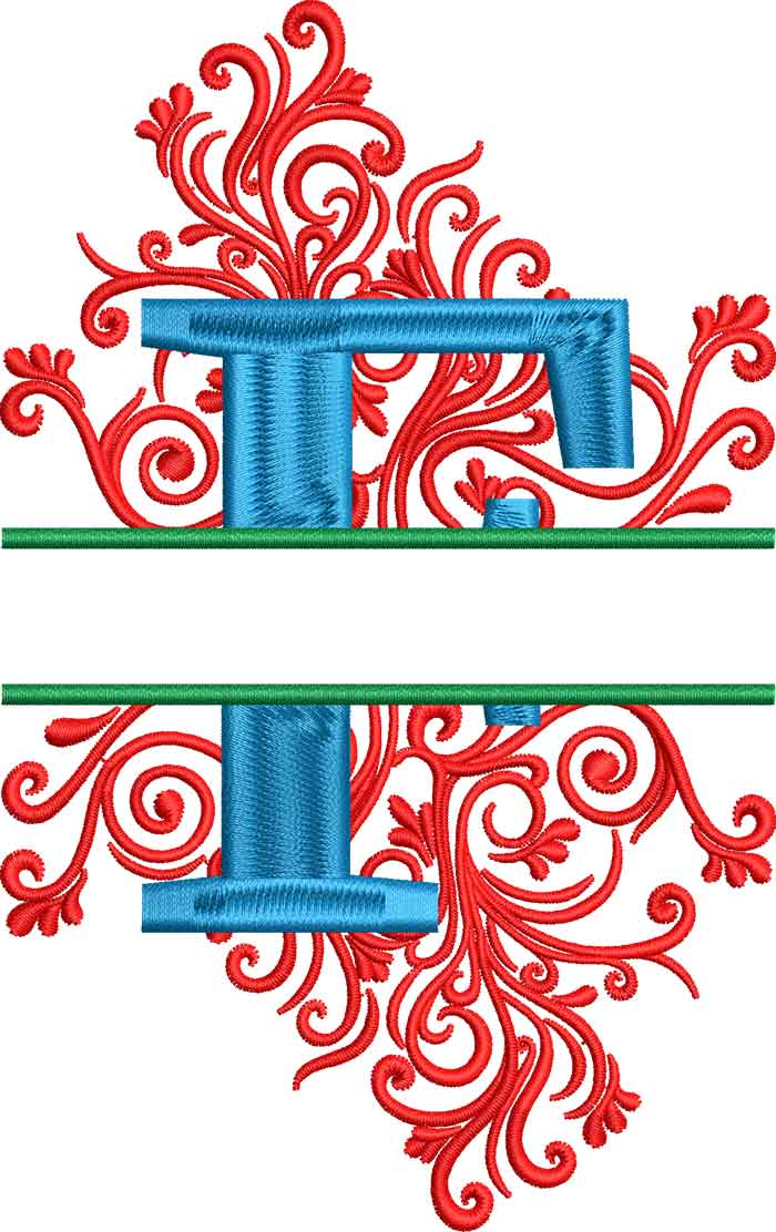 Split-Swirls-F | Embroidery Legacy split swirls monogram f embroidery design
