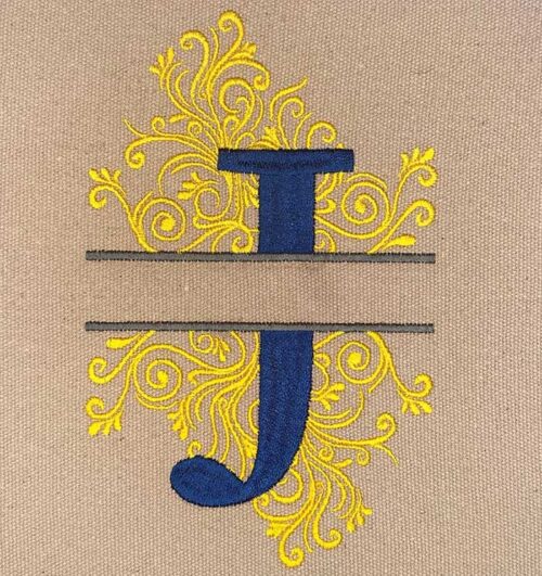 split swirls monogram J embroidery design