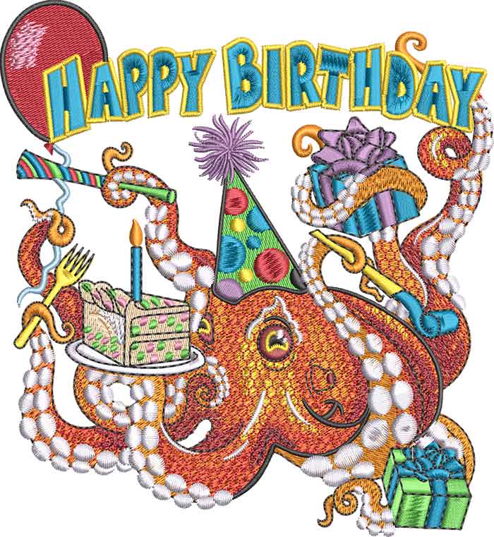 L-8388OctopusBirthday_L | Embroidery Legacy Octopus birthday embroidery design