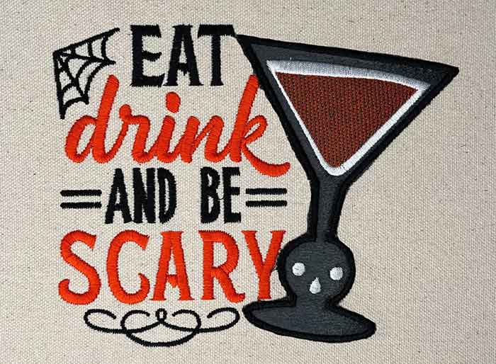 SDH_EatDrinkBeScary_sewout | Embroidery Legacy Eat Drink Be Scary Embroiderer Design