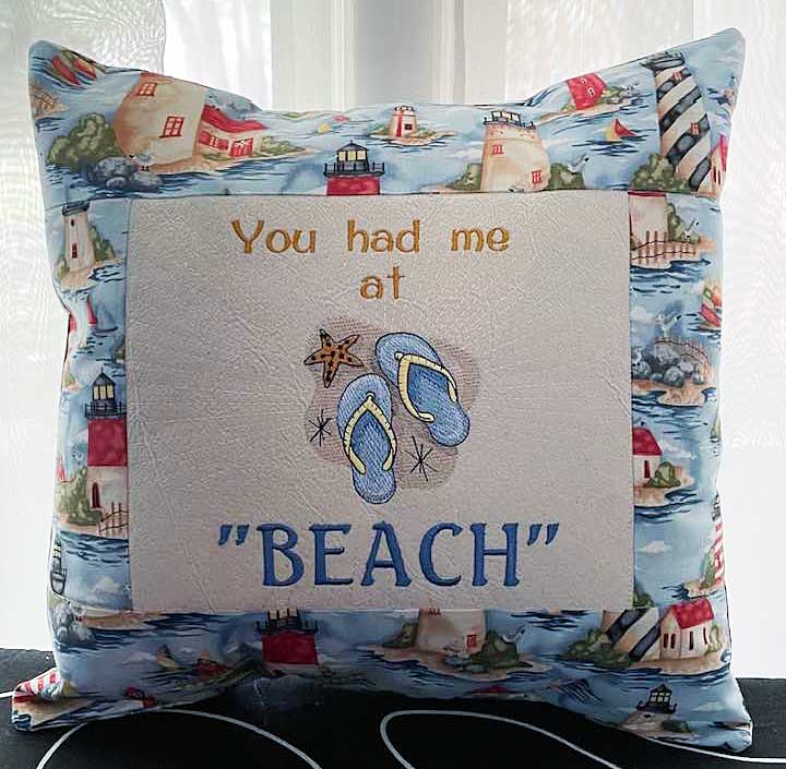 TrishC-FlipFlopsPillow | Embroidery Legacy water color flip flops pillow