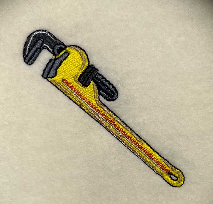 L-8670PipeWrench_sewout | Embroidery Legacy pipe wrench embroidery design