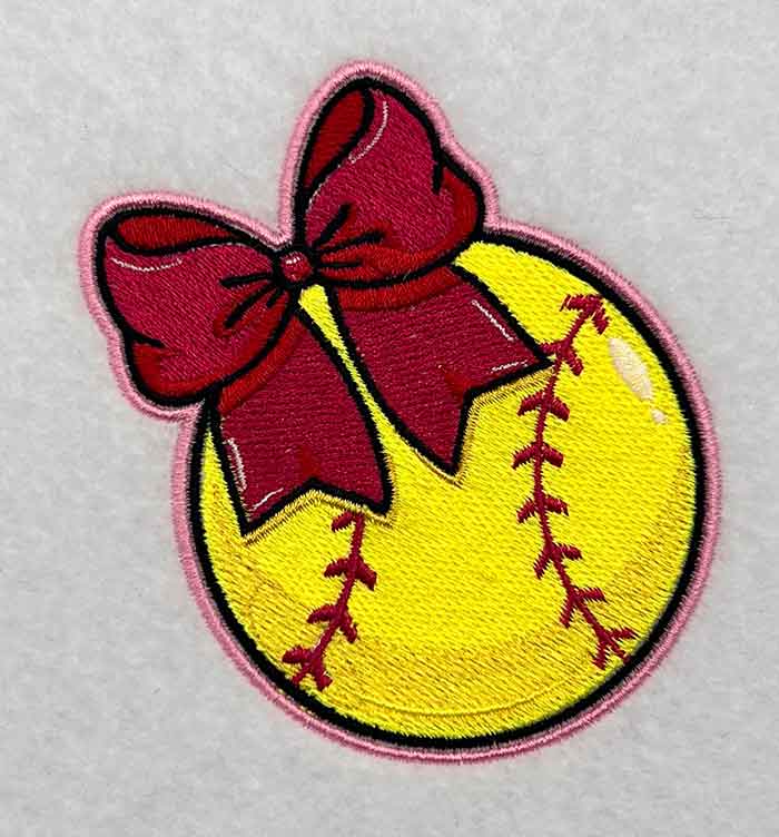 L-8718SoftballwithBow_sewout | Embroidery Legacy softball with bow embroidery design