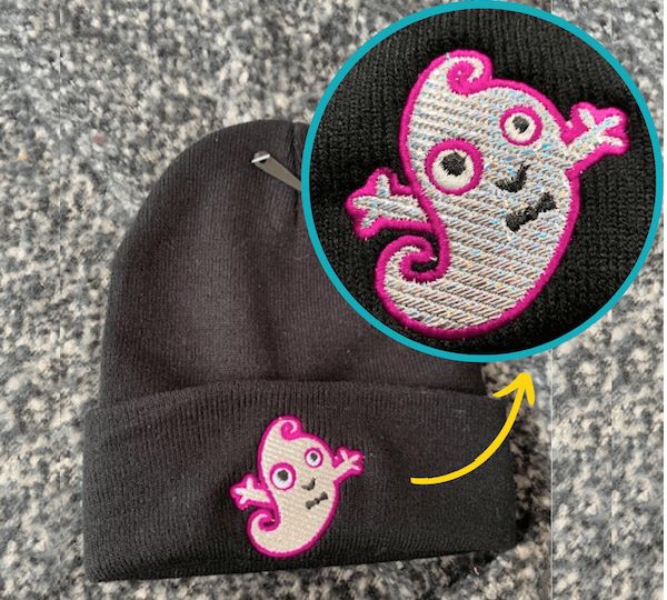 applique mylar beanie