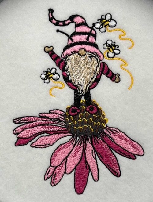 Flower Bees Gnome Embroidery Design
