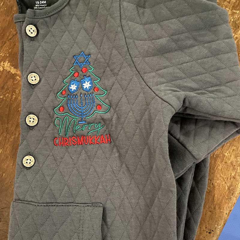 SD_ChirsmukkahTreeOnesie | Embroidery Legacy Chrismukkah tree onesie