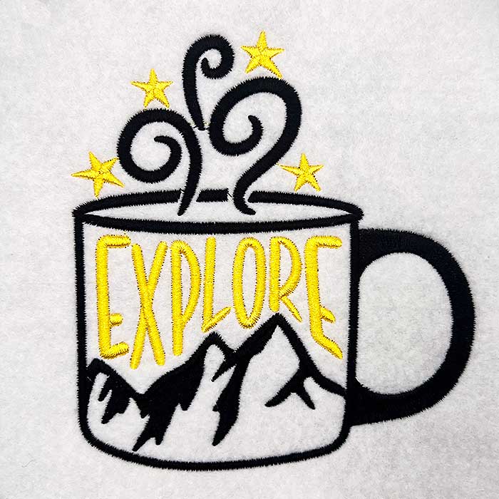ExploreMug | Embroidery Legacy explore mug embroidery design