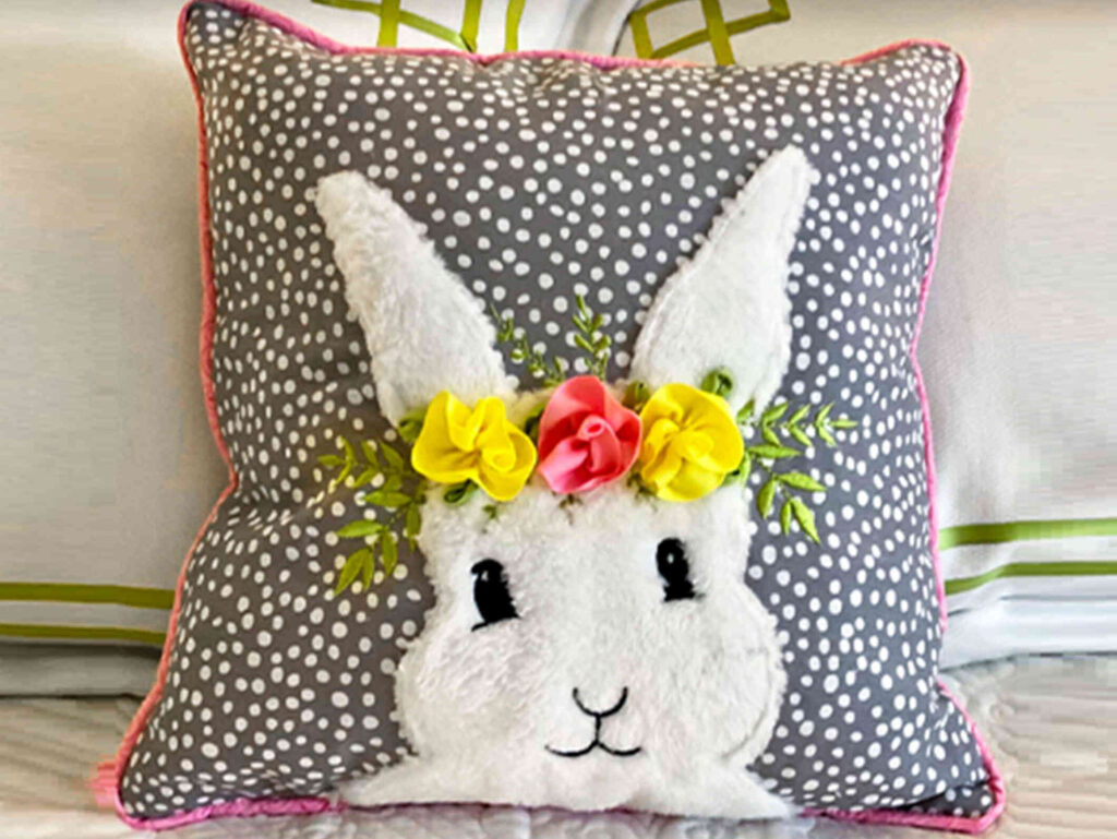 A easter bunny pillow appilque embroidery design