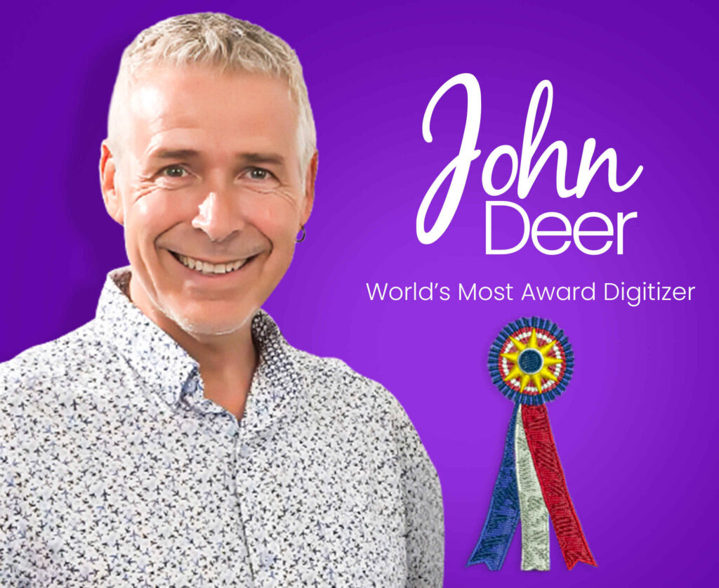 Image of John Deer, the world's most awarded digitizer, with ribbon