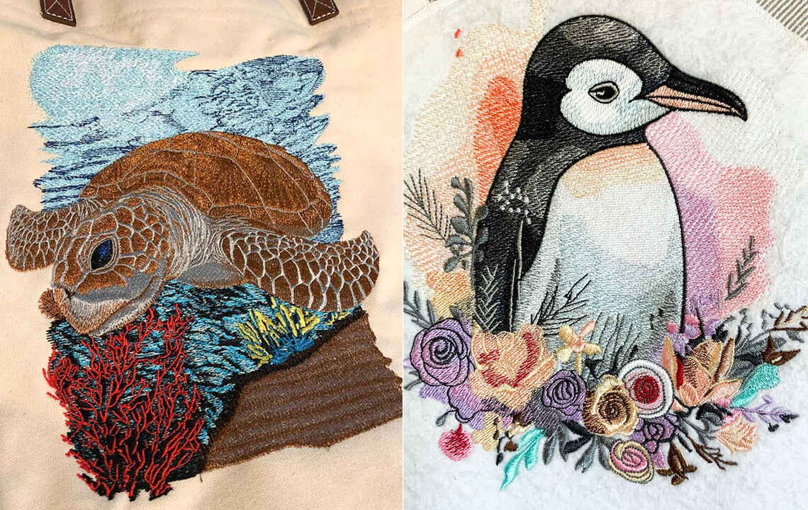 Premium sea turtle and penguin machine embroidery designs