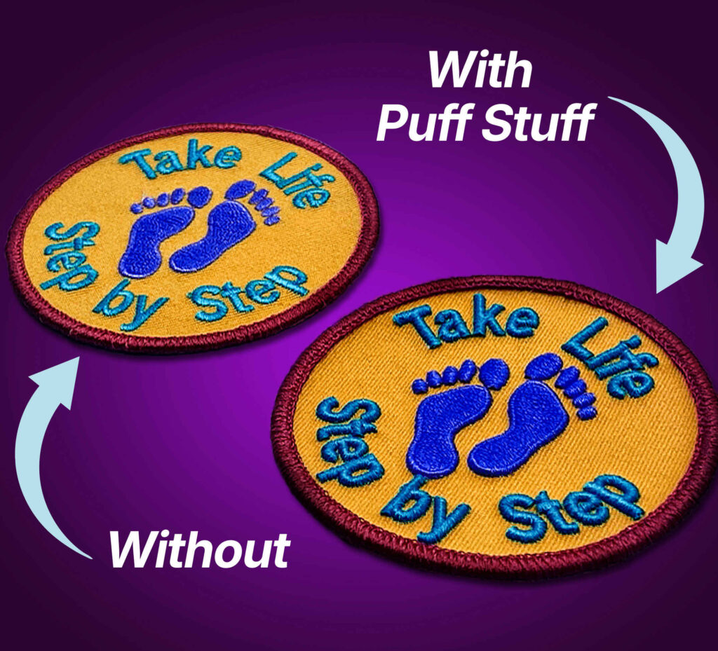 Embroidery patches with and without Puff Stuff