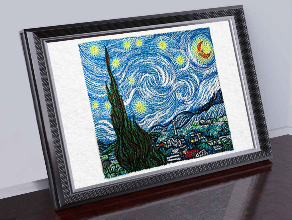 Exclusive Van Gogh machine embroidery artwork framed
