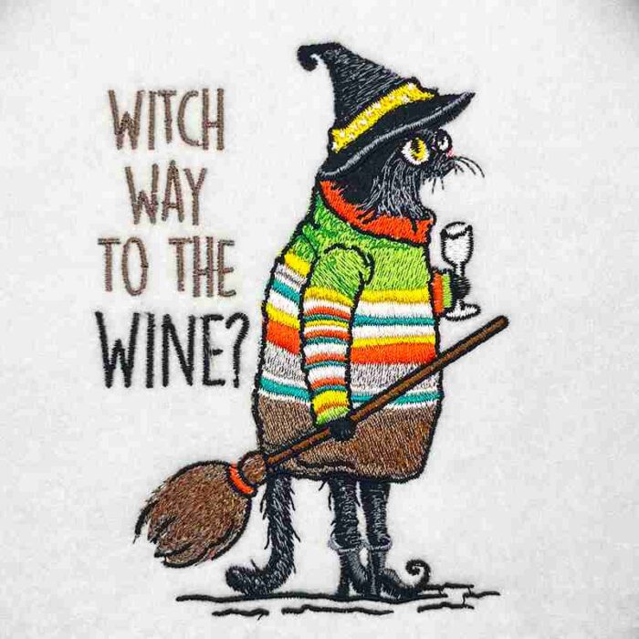 Embroidery Design: Witch Way To The Wine? – 3.59w x 4.96h