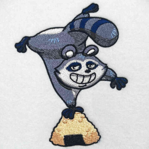 rice raccoon embroidery design