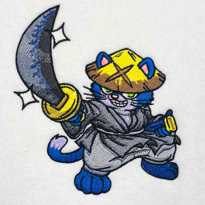 samurai cat embroidery design