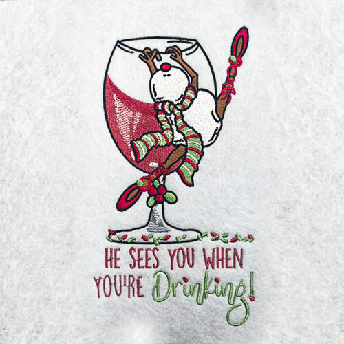 Drinking snowmand embroidery design