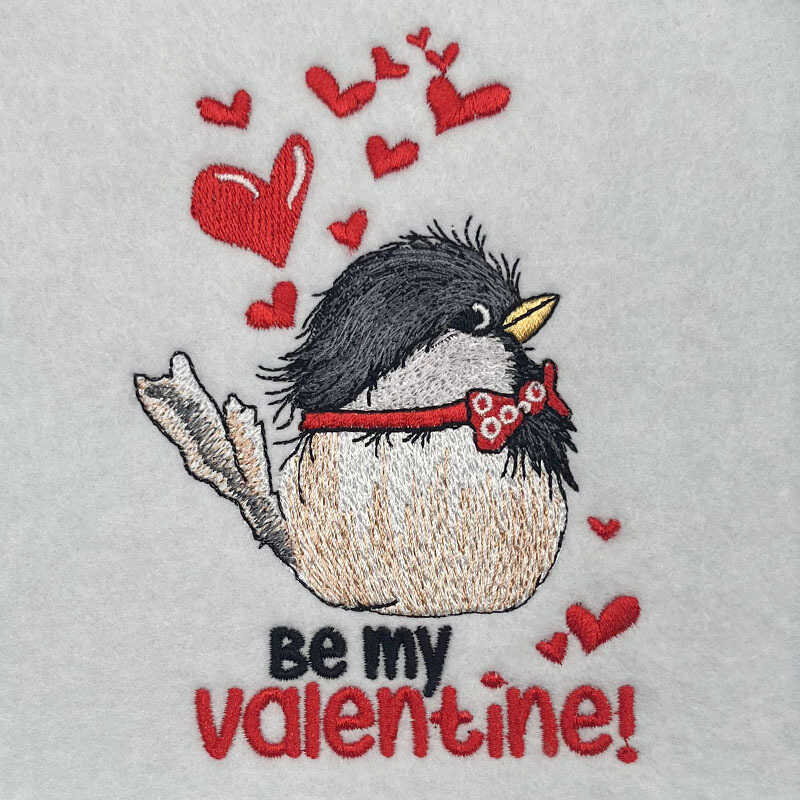 chickadee valentine embroidery design