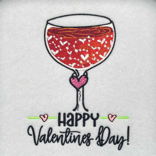 Valentines day wine embroidery design
