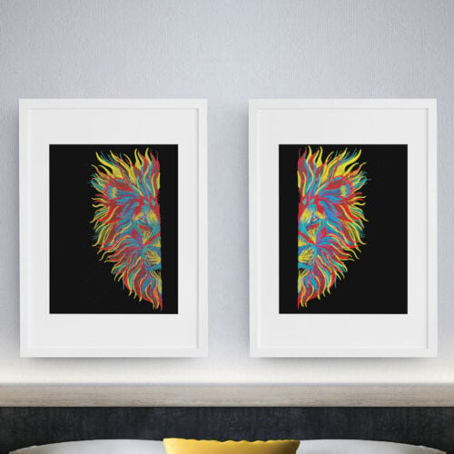 art deco lion framed