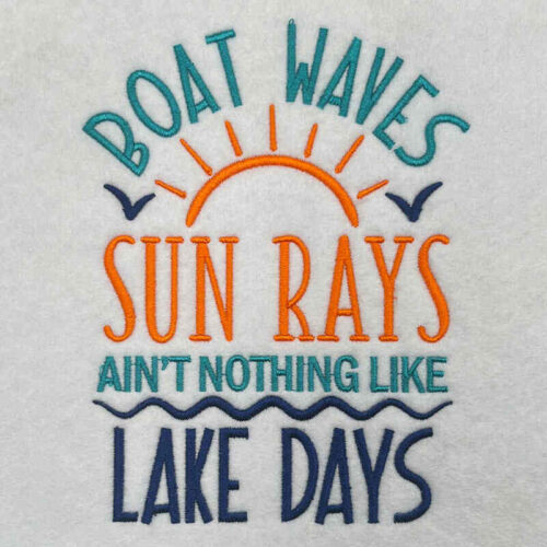 Boat waves sun rays embroidery design