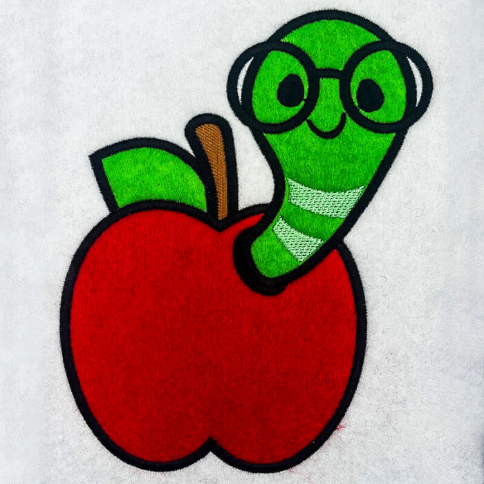 Bookworm applique embroidery design