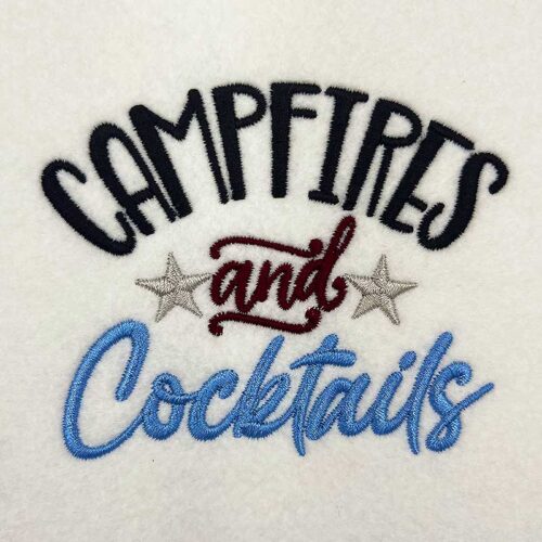 camping and cocktails embroidery design