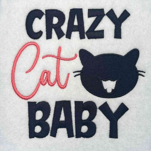 Crazy cat baby embroidery design