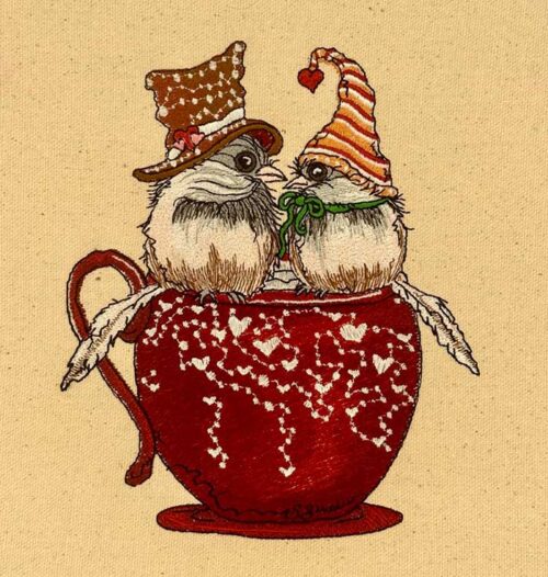 Chickadee coffee embroidery design