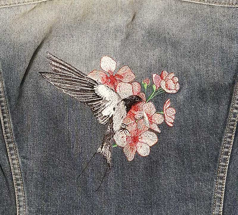 DanielleB-OkinawaBirdwithCherryBlossoms | Embroidery Legacy Okinawa bird jacket