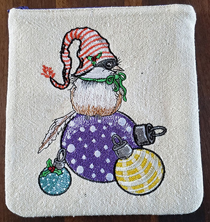 DianeO-ChickadeeOrnament | Embroidery Legacy chickadee zipper bag