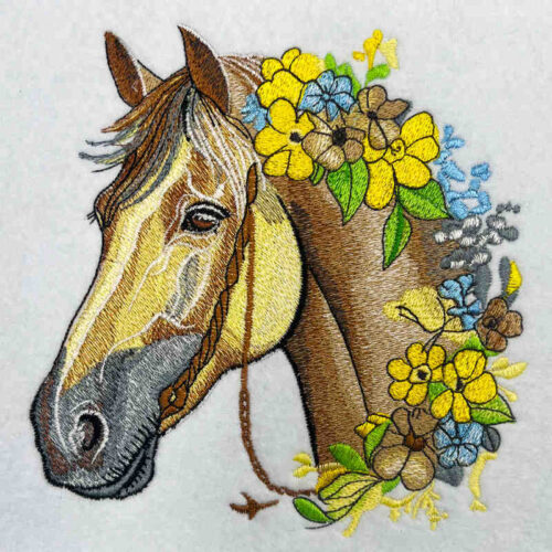 Horse and flowers 1 embroidery design