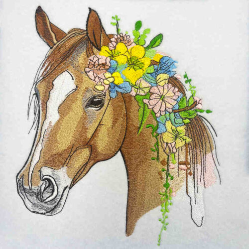 Horse and flowers 3 embroidery design