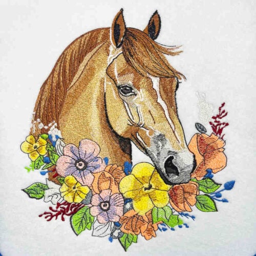 Horse and flowers 4 embroidery design